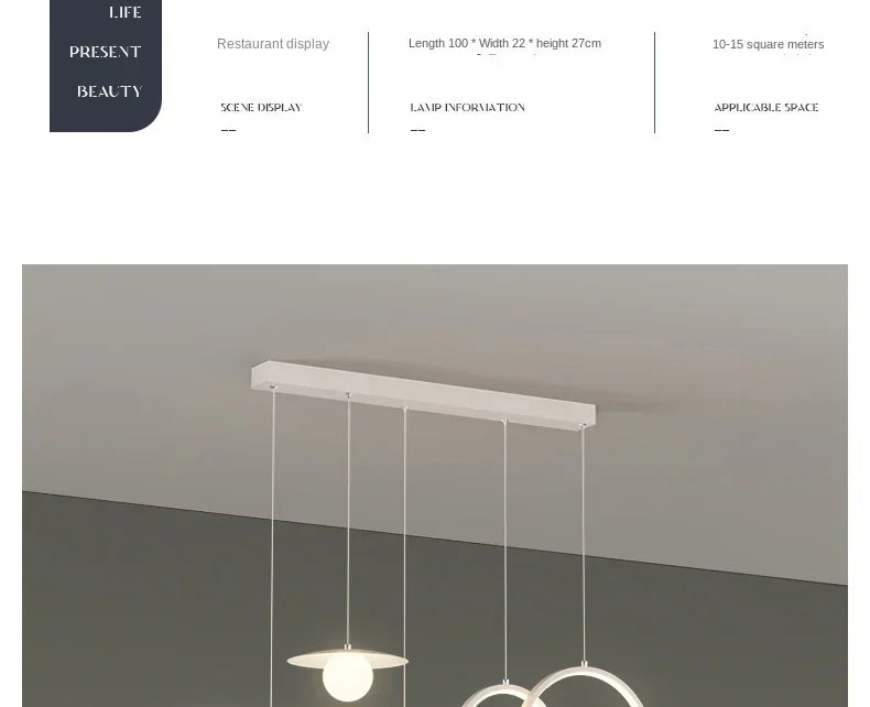 Linear Island Pendant Light — Dimmable Kitchen Island Chandelier, Remote Control, White Black