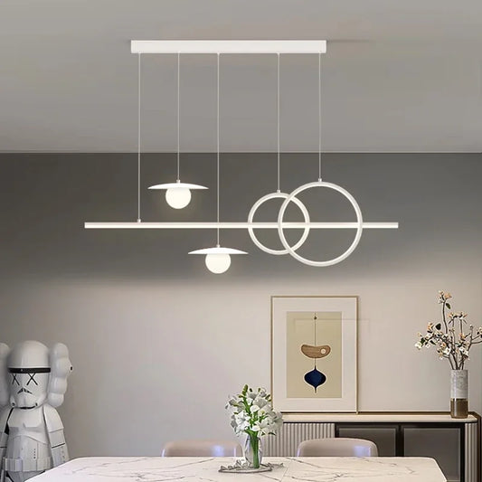 Linear Island Pendant Light — Dimmable Kitchen Island Chandelier, Remote Control, White Black