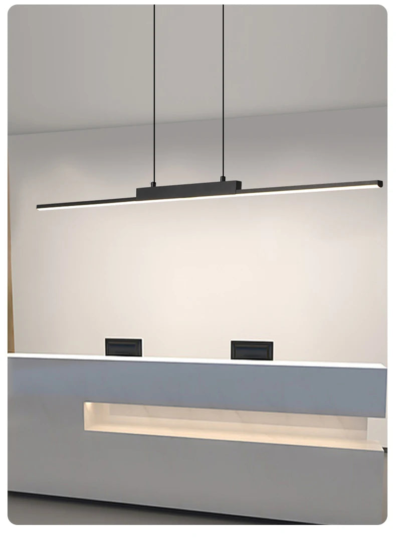 Linear Pendant Light — 26W Dimmable Long Chandelier, Dining Room Kitchen Living Room, Black