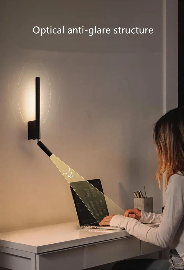 LED Wall Sconce — Adjustable Rotating Bedside Wall Light, Dimmable, Black White, Modern Indoor