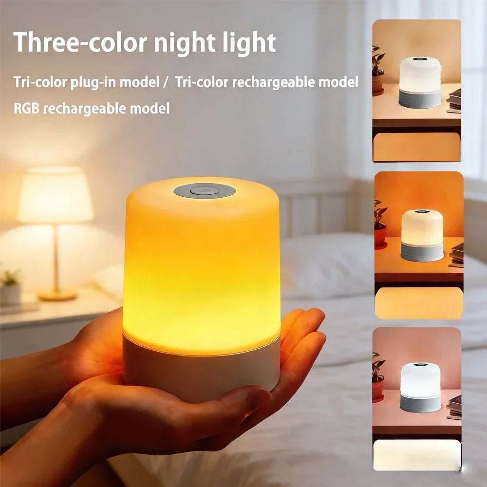 LED Desk Lamp Night Light — Touch Dimmable, RGB or 3 Color, Rechargeable or Plug-In, Bedside Reading