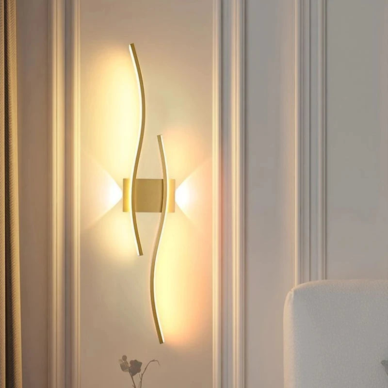 LED Wall Sconce — Up Down Indoor Wall Light, Dimmable, Black Gold White, Bedroom Living Room