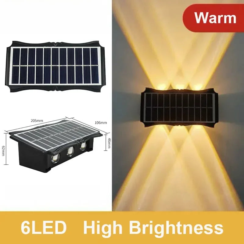 Solar Outdoor Wall Light — Up Down Waterproof Garden Sconce, IP65, Balcony Yard Patio Decor