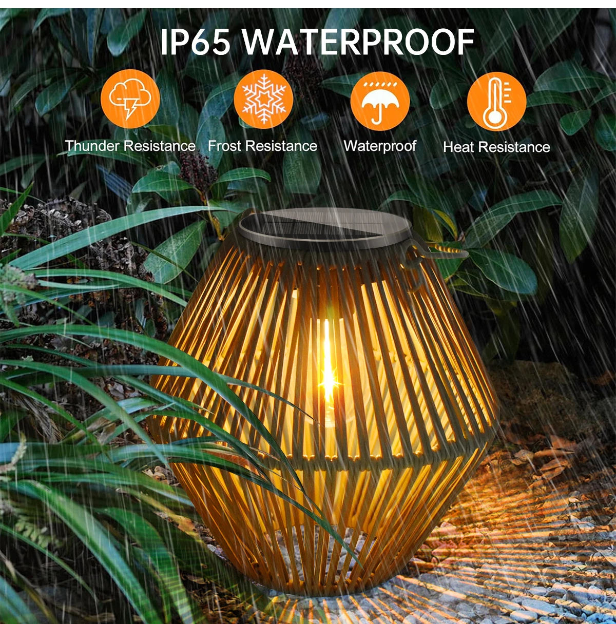 Solar Hanging Lantern — Waterproof Boho Woven Rattan Garden Light, Outdoor Patio Yard Decor