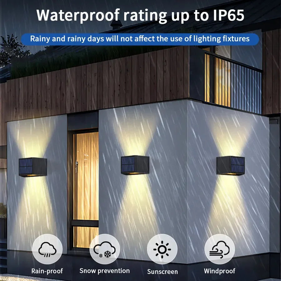 Solar LED Wall Sconce Outdoor — Up Down Light, Adjustable Beam, IP65 Waterproof Garden