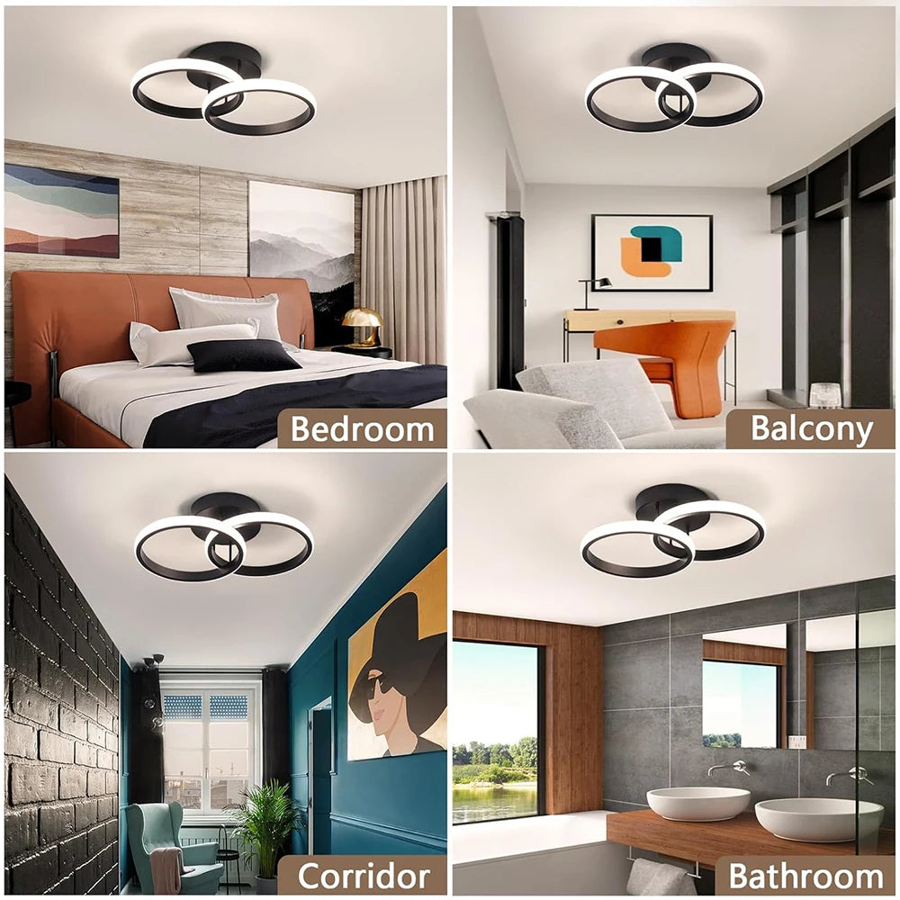 LED Ceiling Light — 2-Ring Modern Flush Mount, Dimmable, Hallway Office Bedroom