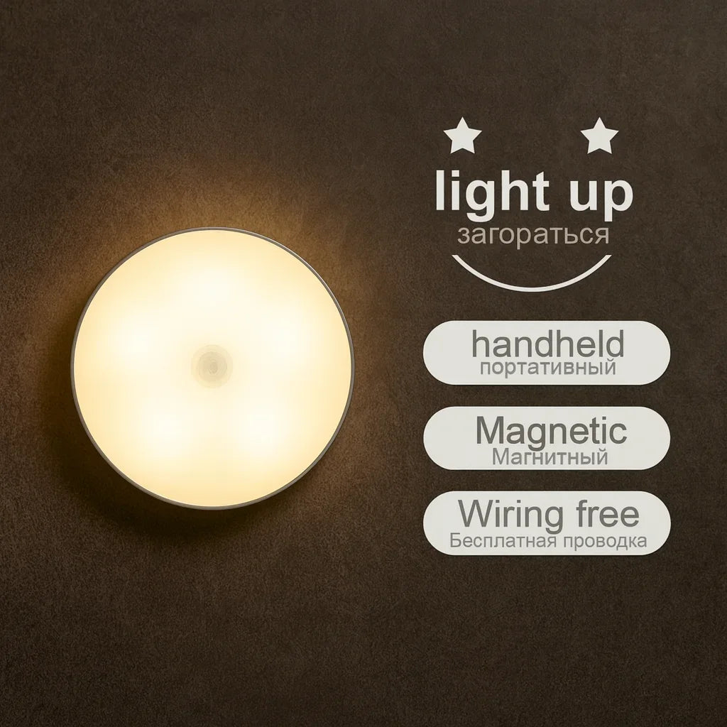 LED Motion Sensor Night Light — Rechargeable, Magnetic Mount, 3 Color Modes, Closet Bedside Cabinet