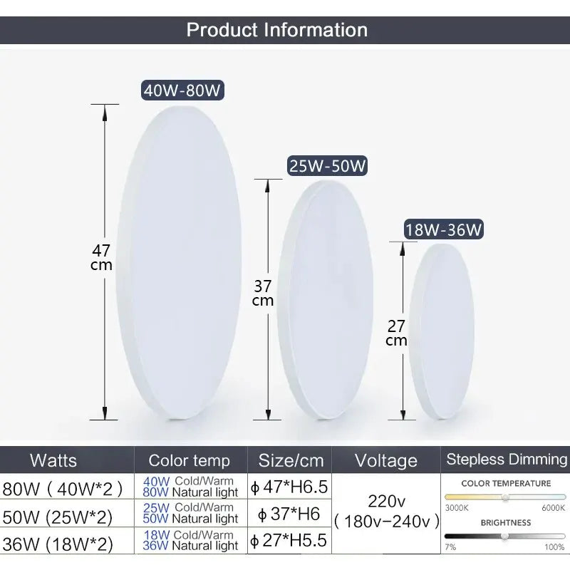 LED Ceiling Light — Smart Dimmable App Remote Control, 3000–6000K, Black White, Bedroom Living Room