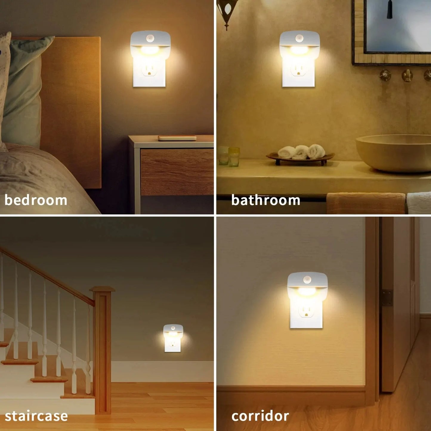 LED Plug-In Motion Sensor Night Light — Auto On/Off, 3 Color Modes, US/EU Plug, Bedroom Hallway