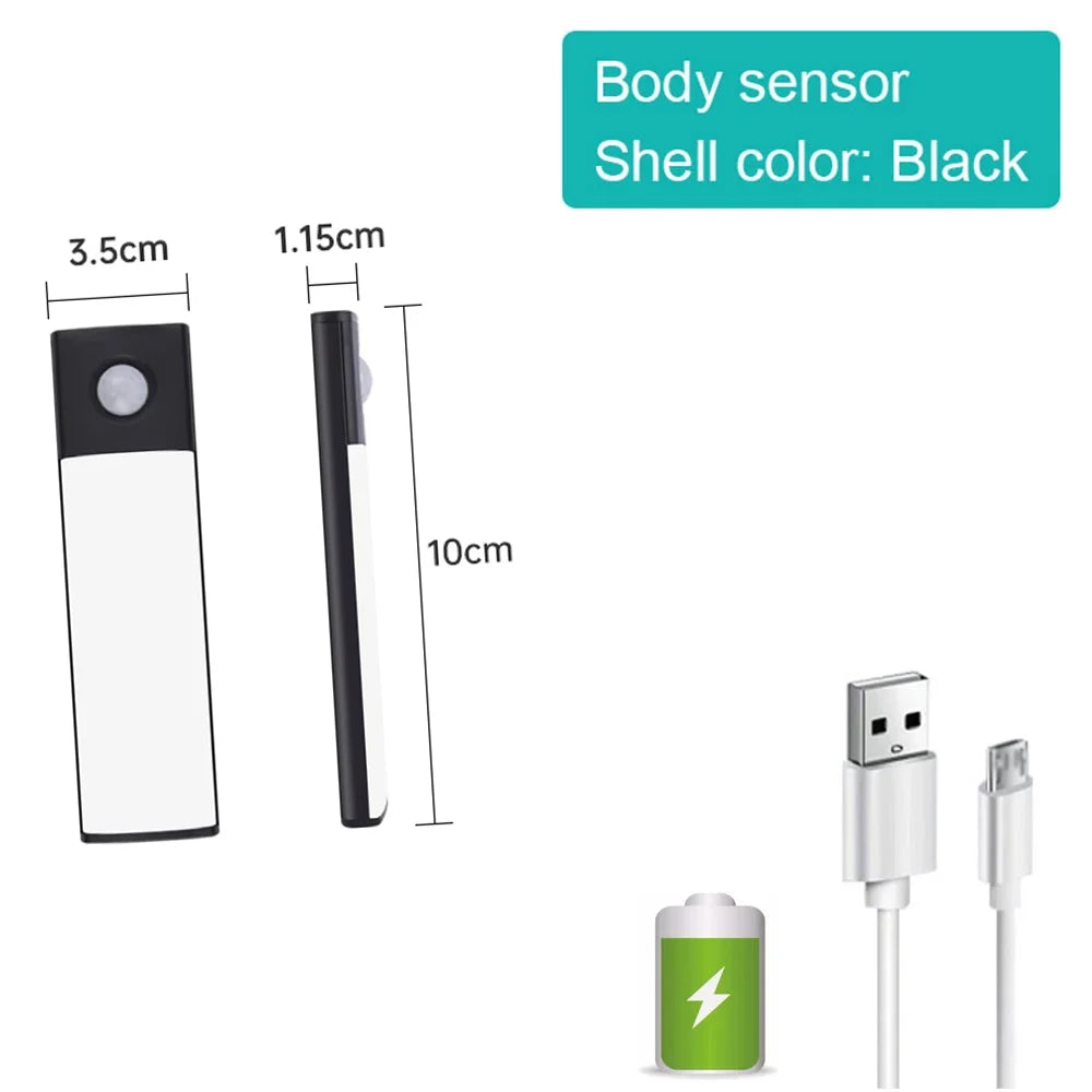 LED Under Cabinet Bar Light — Motion Sensor, Rechargeable, Magnetic Mount, Aluminum, Kitchen Closet