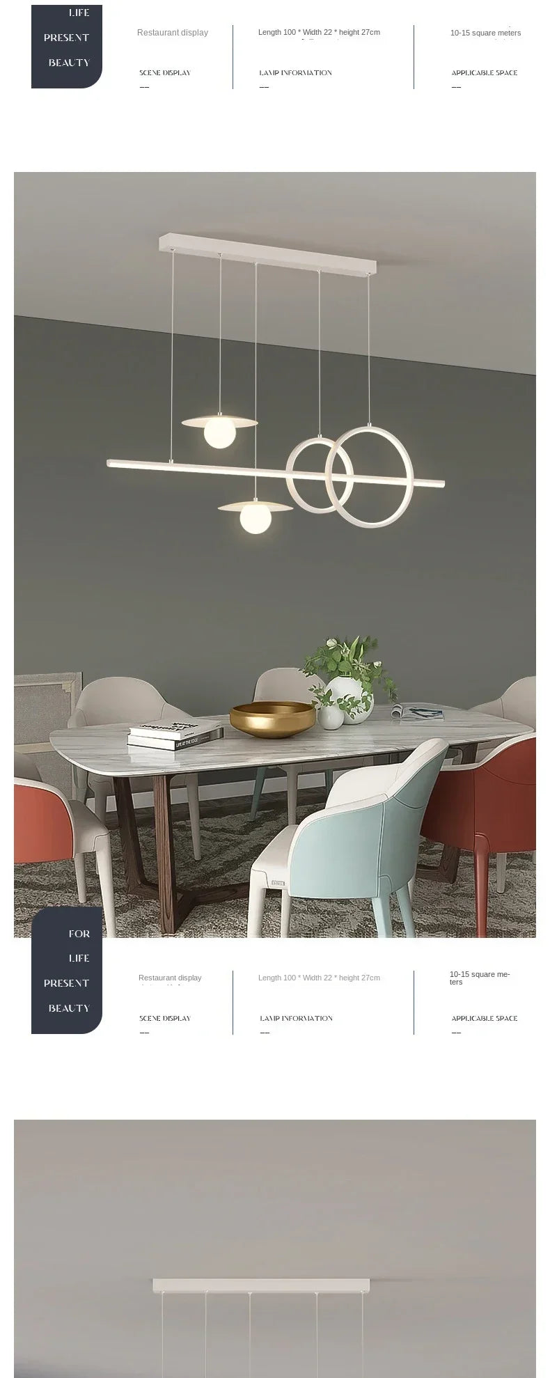 Linear Island Pendant Light — Dimmable Kitchen Island Chandelier, Remote Control, White Black
