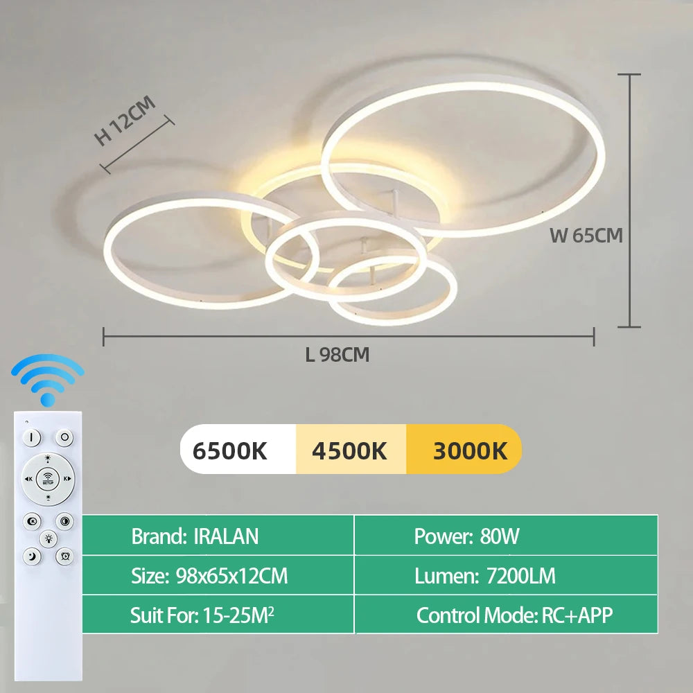 LED Ceiling Chandelier — Infinite Dimming 3-Color Remote Control, Multi-Head, Living Room Bedroom