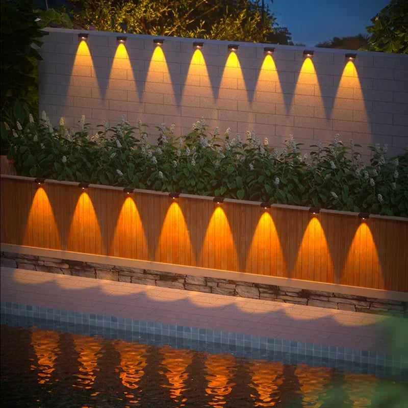 Solar Wall Lights Outdoor — IP65 Waterproof, Garden Fence Stair Pathway Step Lighting