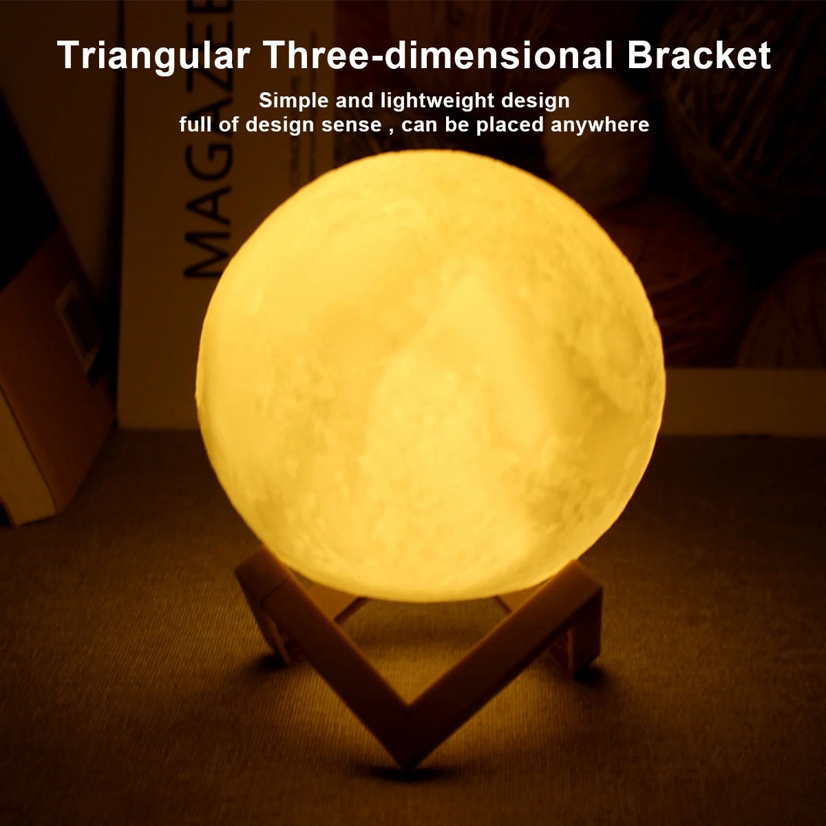 LED Moon Lamp Night Light — Battery Powered, Stand Included, Bedroom Decor Kids Gift