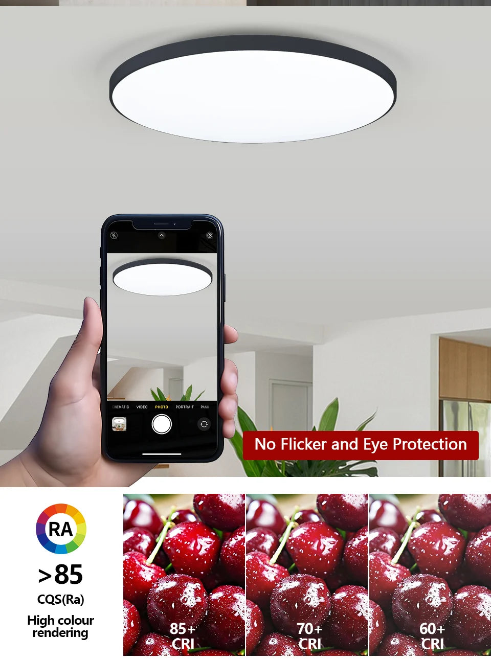 LED Ceiling Light — Smart Dimmable App Remote Control, 3000–6000K, Black White, Bedroom Living Room