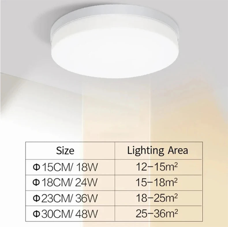 LED Ceiling Light — Ultra-Thin Round Flush Mount, Dimmable, 4 Sizes, Bedroom Living Room