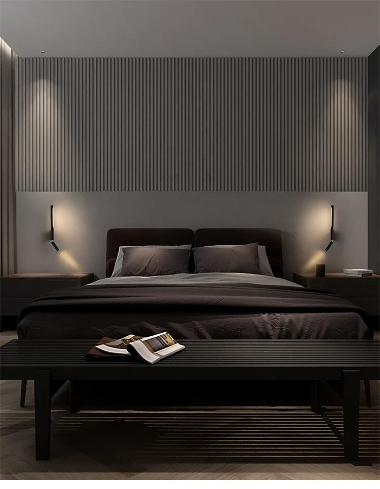 LED Wall Sconce — Adjustable Rotating Bedside Wall Light, Dimmable, Black White, Modern Indoor