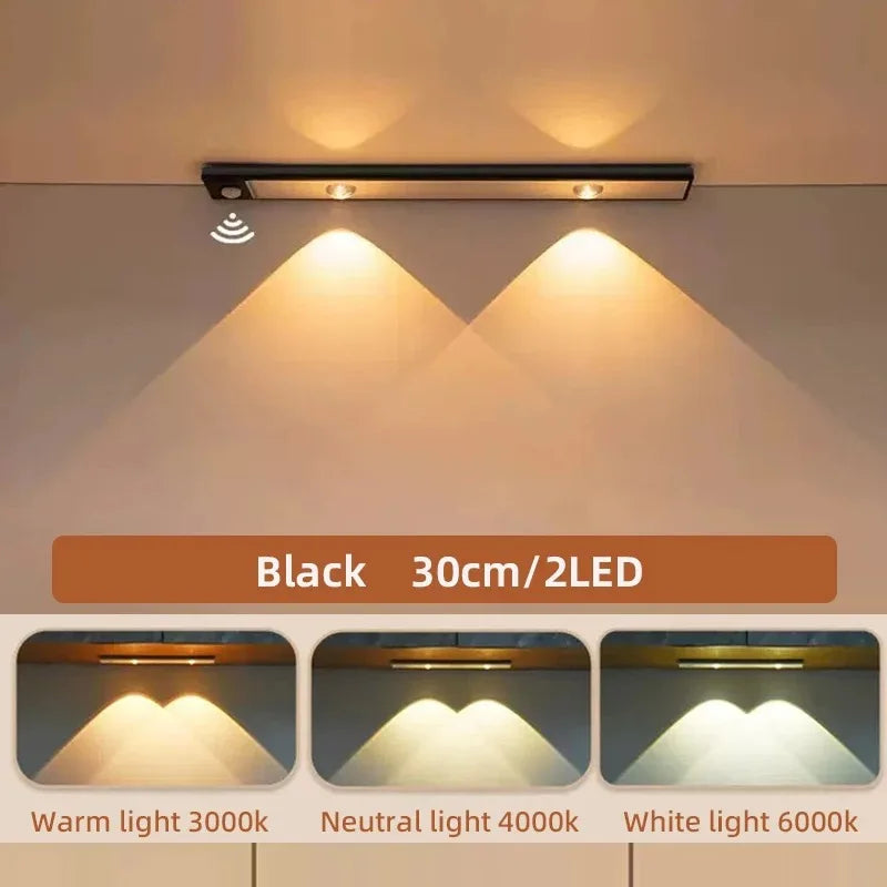 LED Under Cabinet Light — Motion Sensor, 3 Color Temps, Dimmable, Rechargeable, Kitchen Wardrobe