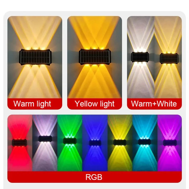 Solar Outdoor Wall Light — Up Down Waterproof Garden Sconce, IP65, Balcony Yard Patio Decor