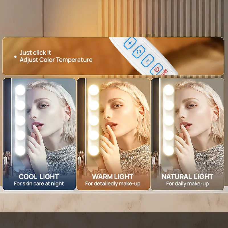 Vanity Mirror Light — USB Dimmable Makeup Lights, 3 Color Temps, Hollywood Style Bathroom