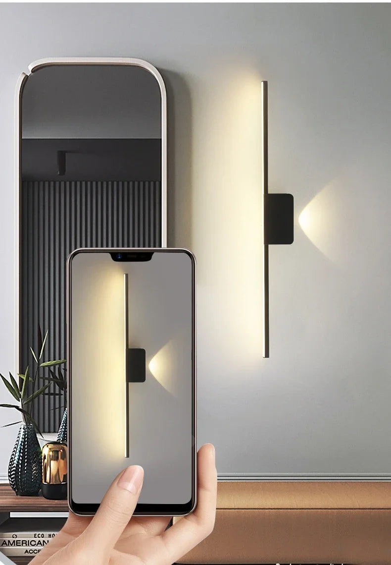 LED Wall Sconce — Long Strip Bedside Wall Light, Touch Switch, Modern Indoor, Living Room Corridor