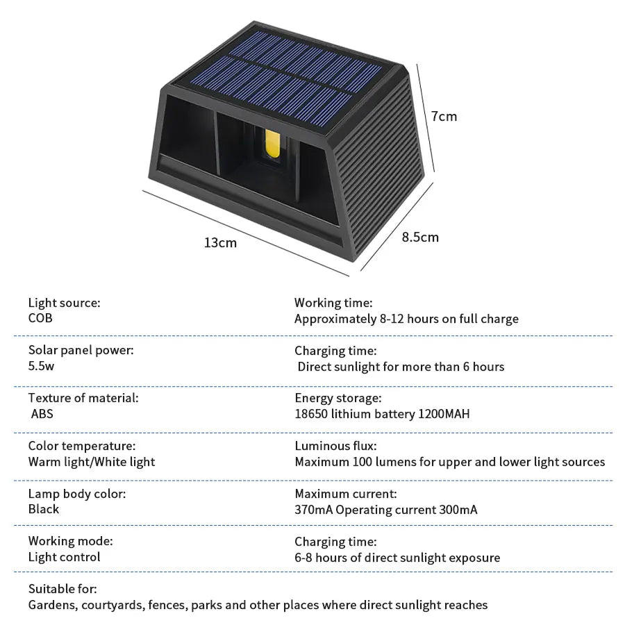 Solar LED Wall Sconce Outdoor — Up Down Light, Adjustable Beam, IP65 Waterproof Garden