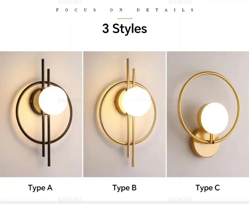 Wall Sconce — Up Down Frosted Glass Wall Light, Touch Switch, Bedroom Living Room Hallway