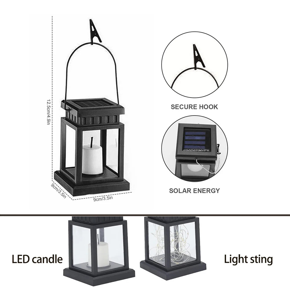 Solar Candle Lantern — Outdoor Hanging Garden Light, Waterproof, Patio Yard Lawn Decor