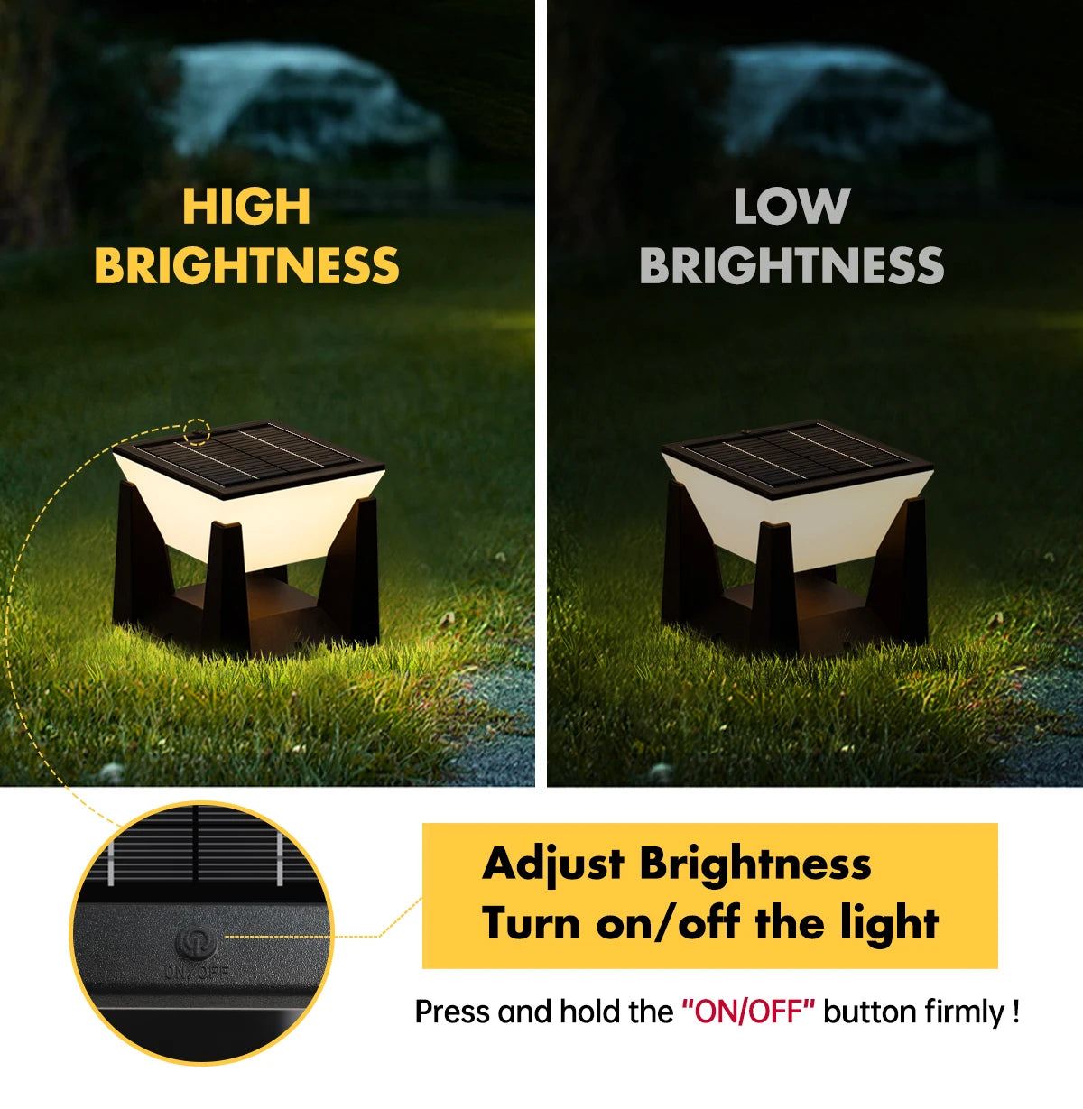 Solar Post Cap Light — Art Deco Flat Top Fence Pillar Light, IP65 Waterproof, 3 Sizes