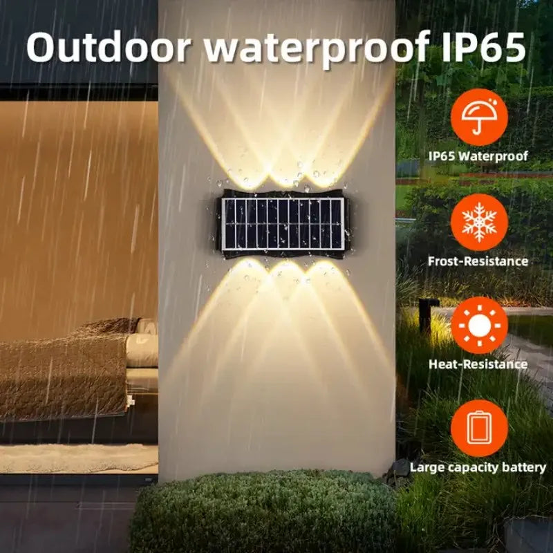Solar Outdoor Wall Light — Up Down Waterproof Garden Sconce, IP65, Balcony Yard Patio Decor