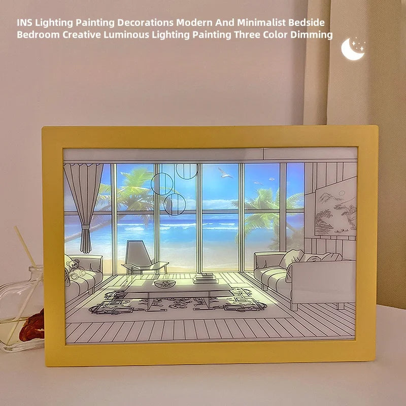 LED Window Light Painting — Sunlight Art Night Light, Dimmable Touch Control, Home Decor