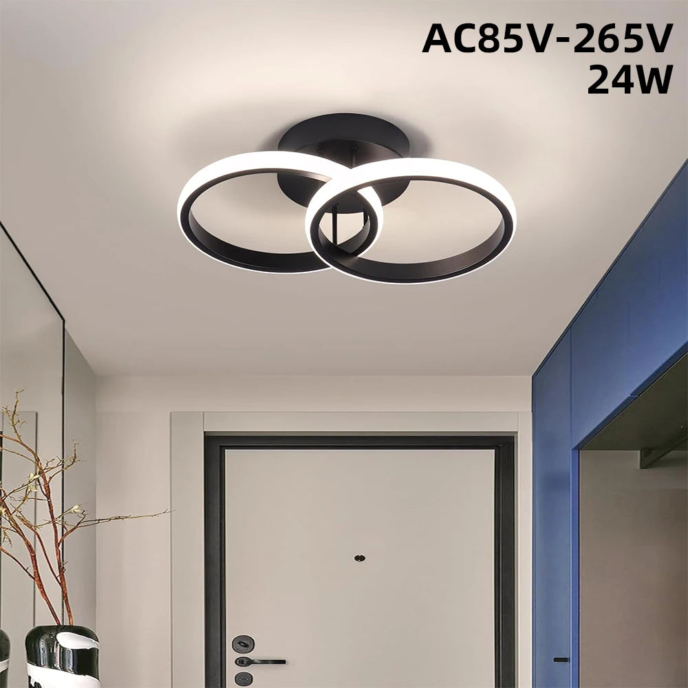 LED Ceiling Light — 2-Ring Modern Flush Mount, Dimmable, Hallway Office Bedroom
