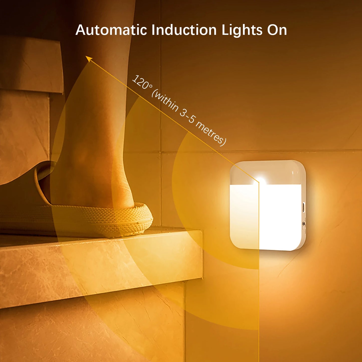 LED Motion Sensor Night Light — Rechargeable, Magnetic Mount, 120° Detection, Stairs Closet Kitchen