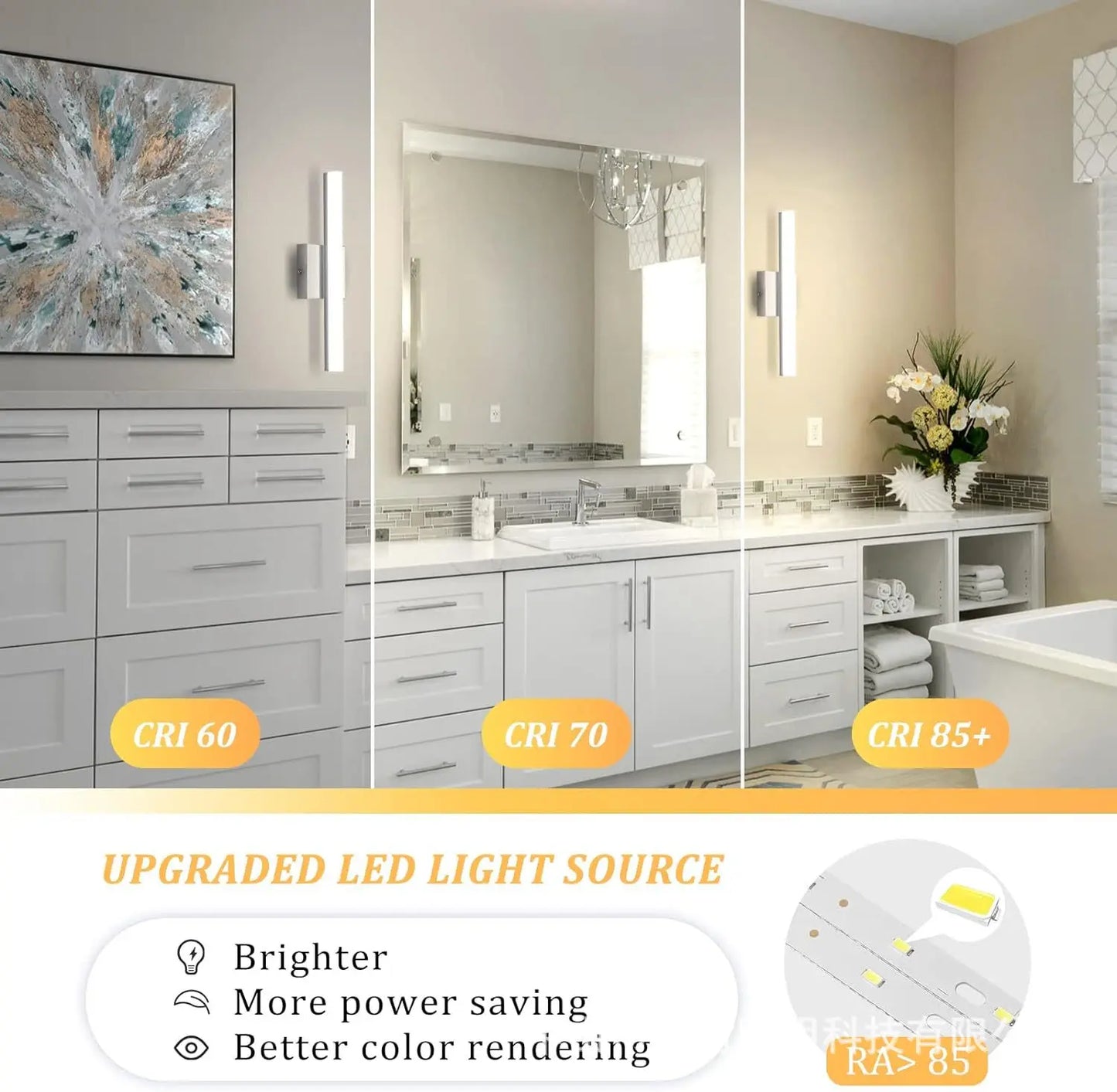Bathroom Vanity Light Bar — IP44 Mirror Light, Aluminum, Modern Bath Wall Sconce, Black Silver