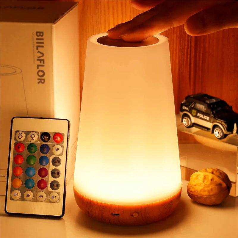 RGB LED Night Light — 13 Colors, Touch & Remote Control, Dimmable, USB Rechargeable, Bedside Lamp