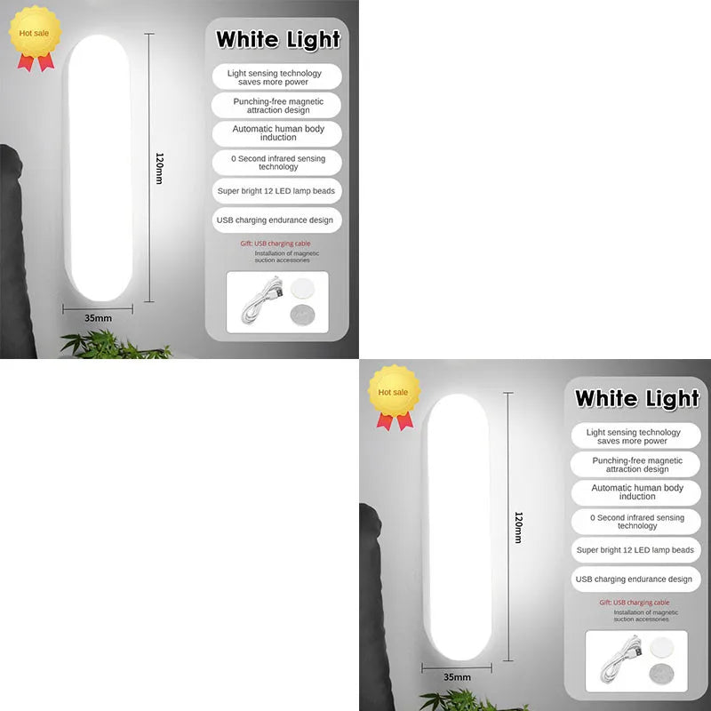 LED Motion Sensor Tube Light — USB Rechargeable, Magnetic Mount, Wardrobe Closet Kitchen Aisle