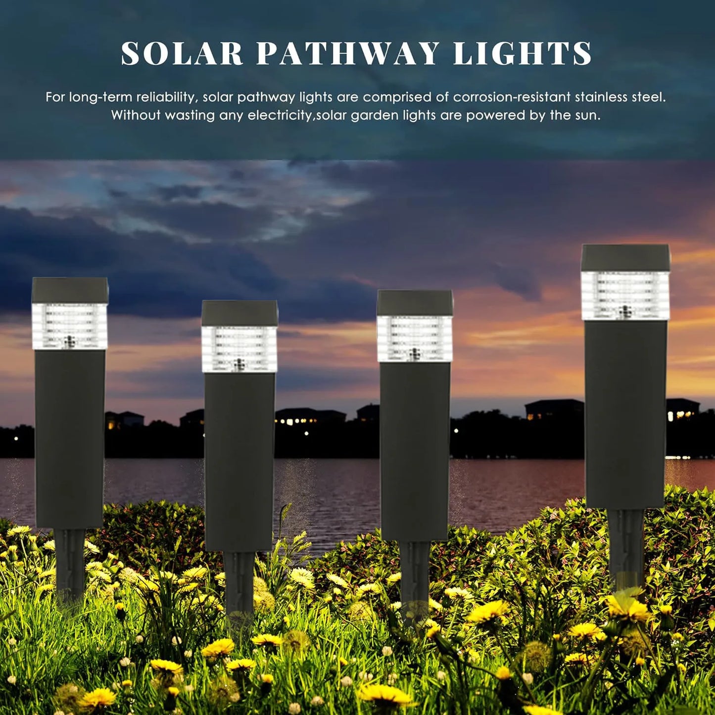 Solar Pathway Lights — IP65 Waterproof Outdoor Garden Stake Lights, Driveway Walkway Yard