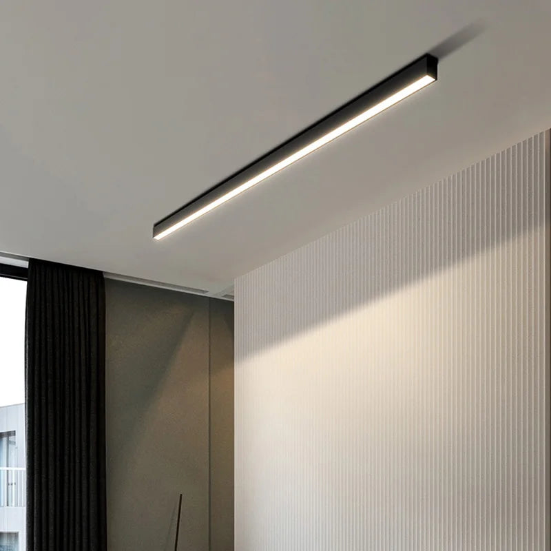 LED Ceiling Light — Linear Strip Flush Mount, Dimmable Remote, Black, Kitchen Dining Bedroom