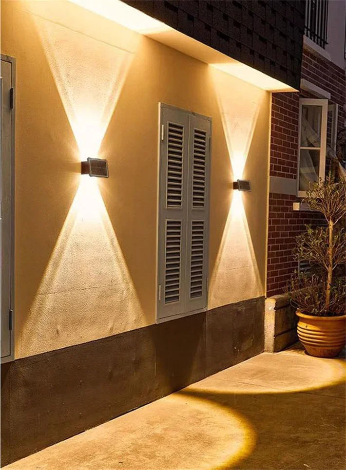 Solar Outdoor Wall Light — Up Down Waterproof Garden Sconce, IP65, Balcony Yard Patio Decor
