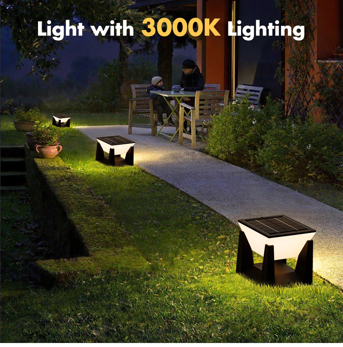 Solar Post Cap Light — Art Deco Flat Top Fence Pillar Light, IP65 Waterproof, 3 Sizes