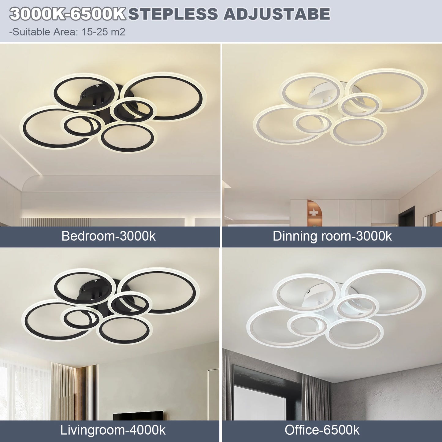 LED Ceiling Chandelier — Dimmable Modern Flush Mount, Living Room Bedroom Study Dining Room