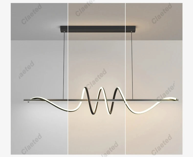 Linear Wavy Pendant Chandelier — Modern Dining Table Light, Bar Living Room Minimalist