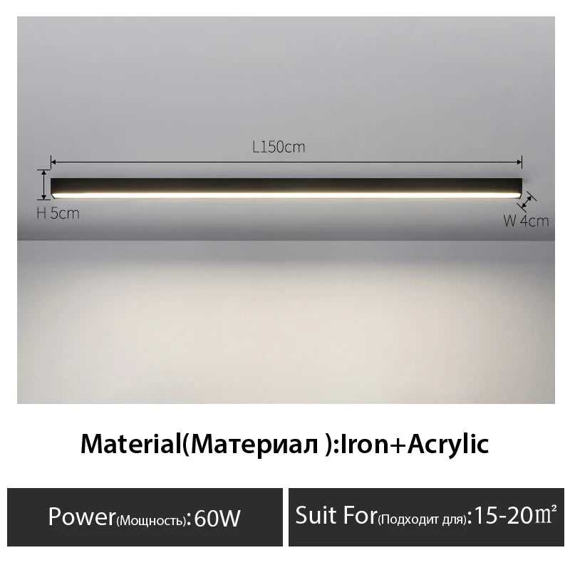 LED Ceiling Light — Linear Strip Flush Mount, Dimmable Remote, Black, Kitchen Dining Bedroom
