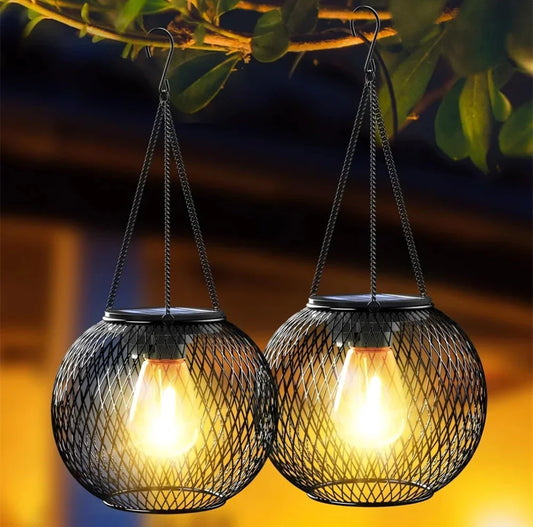 Solar Hanging Lantern — Decorative Outdoor Metal Fairy Light, Waterproof, Garden Patio Yard