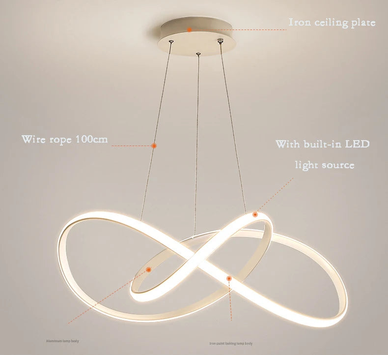 LED Ceiling Chandelier — 48W Dimmable 3-Color Semi Flush Mount, Dining Room Bedroom Living Room