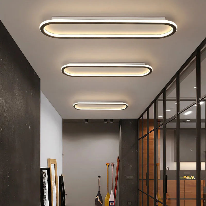 LED Ceiling Light — Linear Geometric Strip, 16/24/31in, Black, Kitchen Bedroom Restaurant