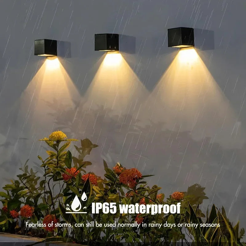 Solar Wall Sconce — Square Outdoor Garden Light, Warm White RGB, IP Waterproof, Porch Fence