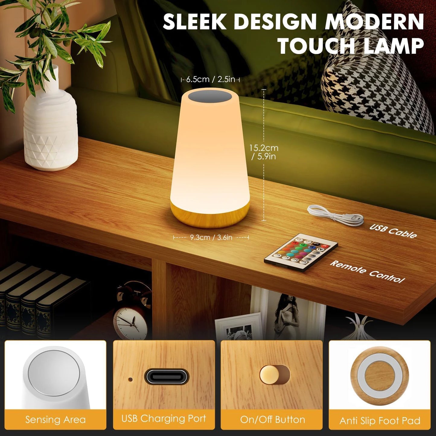 RGB LED Night Light — 13 Colors, Touch & Remote Control, Dimmable, USB Rechargeable, Bedside Lamp