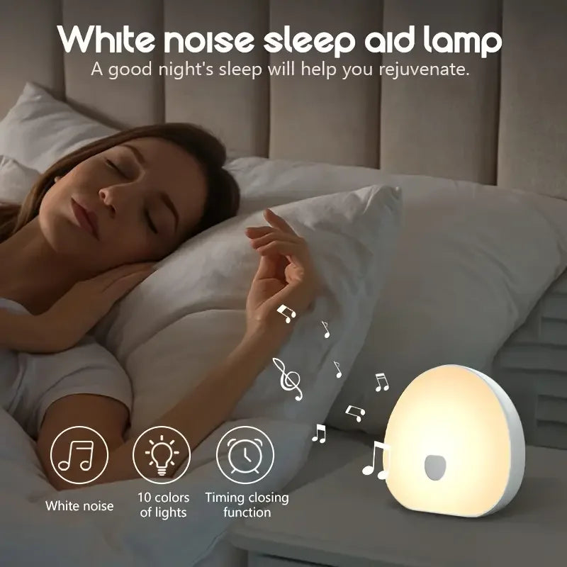 Mini Night Light with White Noise — 10 Sounds, Color Lighting, Timer, Rechargeable, Portable
