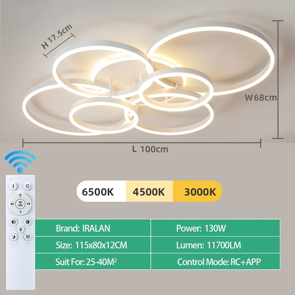 LED Ceiling Chandelier — Infinite Dimming 3-Color Remote Control, Multi-Head, Living Room Bedroom